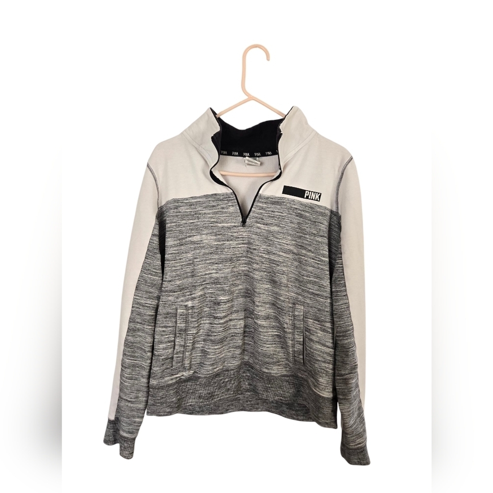 Pink Victorias Secret Women's Large 1/4 Zip Gray Pullover Sweatshirt